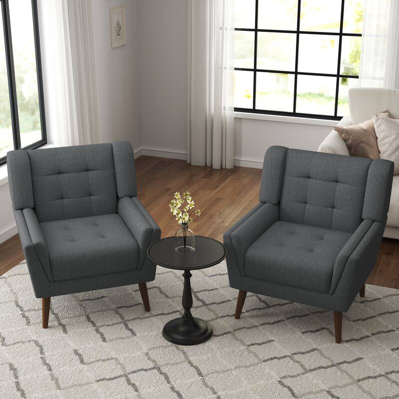 2 Set Mid Century Modern Linen Accent Armchair with Wooden Legs