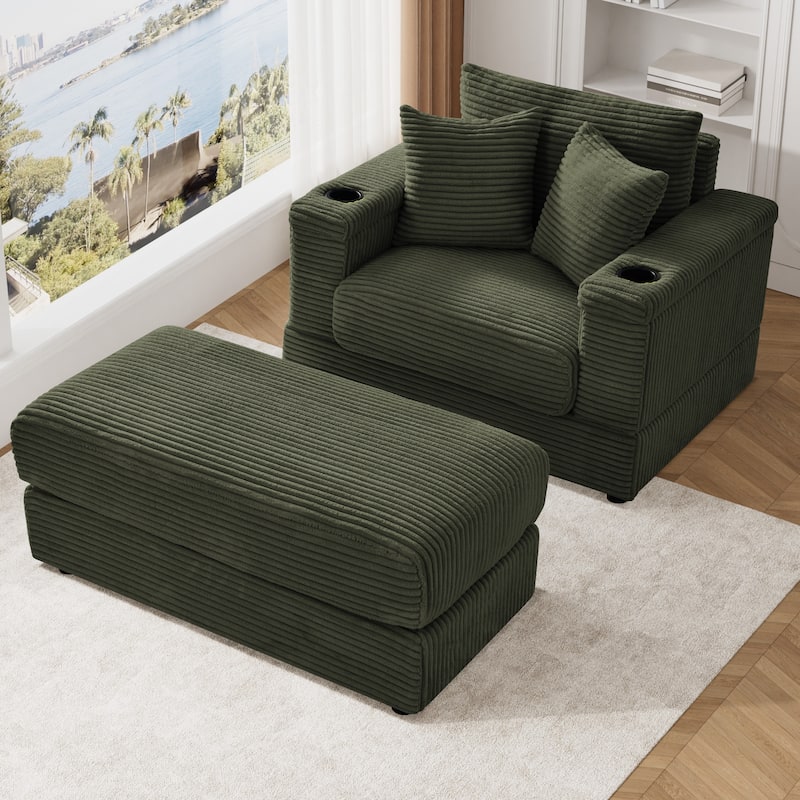 Ouyessir Upholstered Deep Seat Single Sofa with Ottoman for Living Room