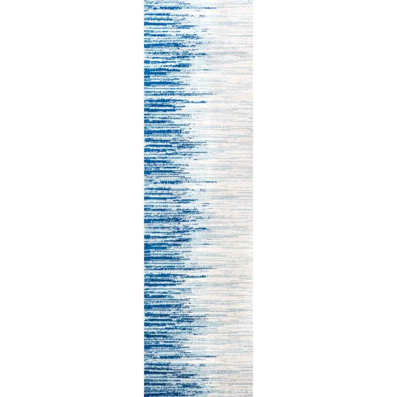 JONATHAN Y Shore Modern Half-Stripe Area Rug - 2 X 8 - Blue/Cream