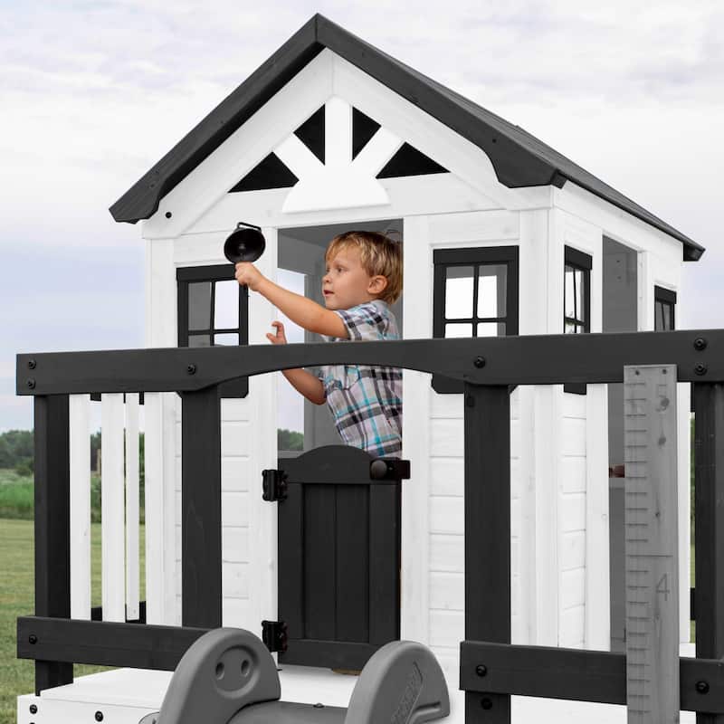 Backyard Discovery Sweetwater Heights White Wooden Playhouse w/ Slide - 6'3" x 10'0"