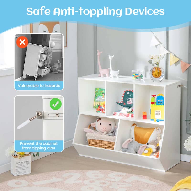 Costway 5-Cubby Kids Toy Storage Organizer Wooden Bookshelf Display - See Details