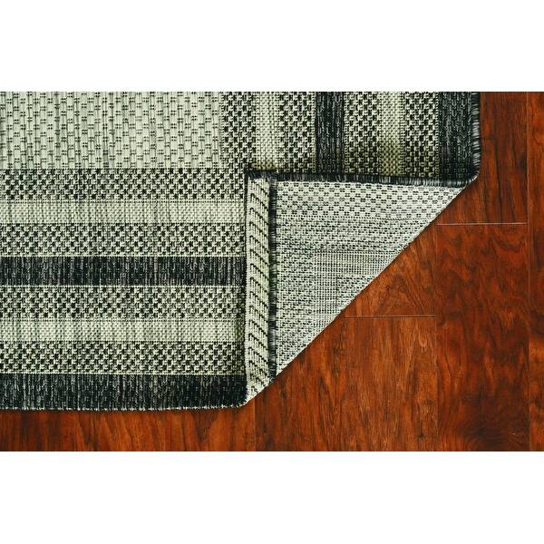 3'X4' Grey Machine Woven Uv Treated Bordered Indoor Outdoor Accent Rug