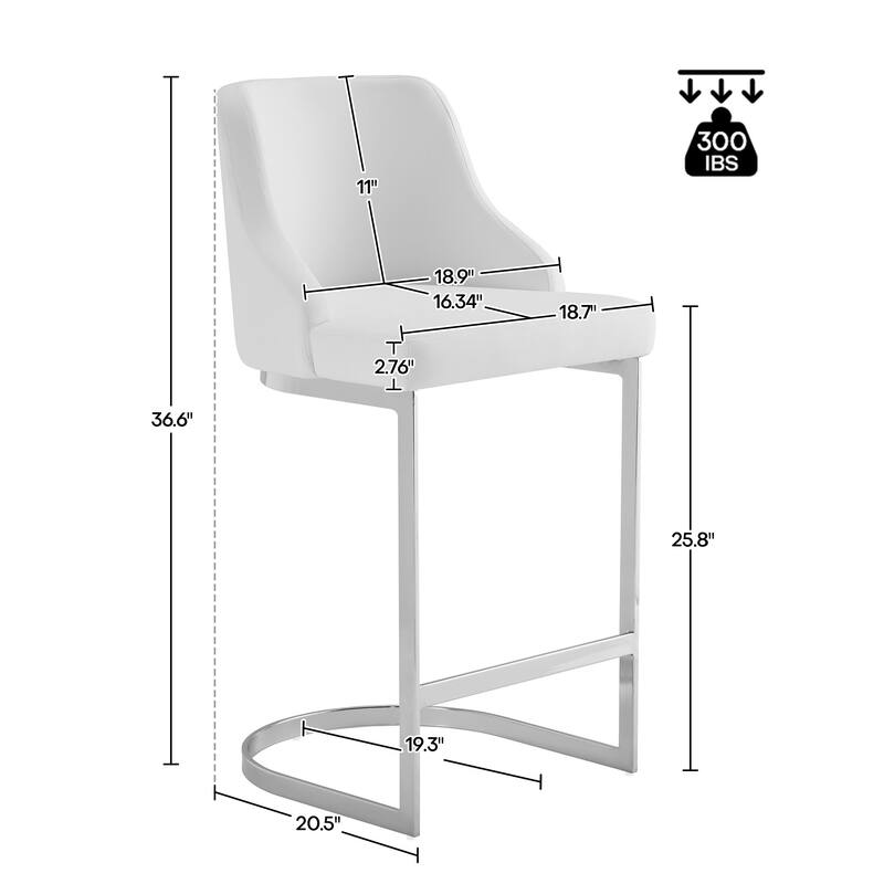 Velvet/Faux Leather Barstool, Counter Height Stools Set of 3 - 18.9"W x 20.5"D x 36.6"H