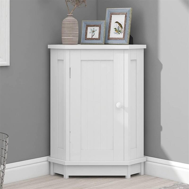 Bathroom Storage Cabinet with Adjustable Shelves,Free Standing Corner Cabinet with Single Door,Freestanding Floor Cabinet - White