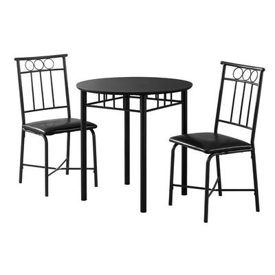 Offex 3 Piece Metal And Top Contemporary Dining Set - Black
