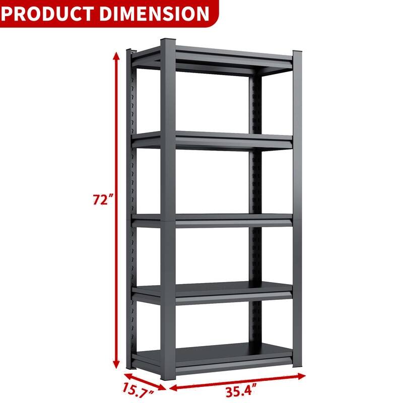 5-Tier Adjustable Heavy Duty Metal Storage Shelves, Black, 72"H
