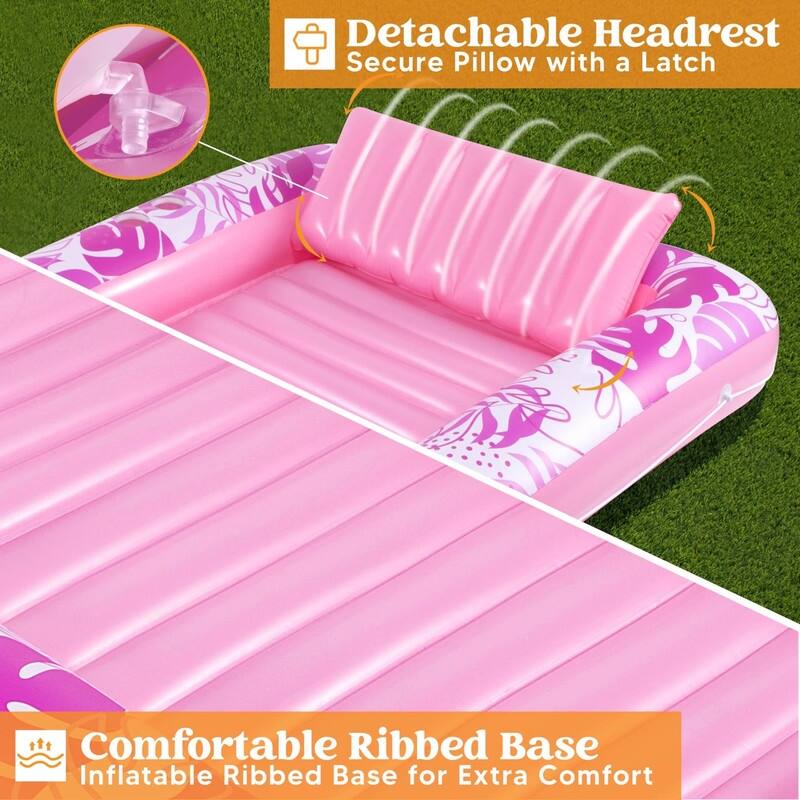 Inflatable Tanning Pool Lounger Float for Adults, 70" x 46" Large Suntan Tub (L-Hot Pink).