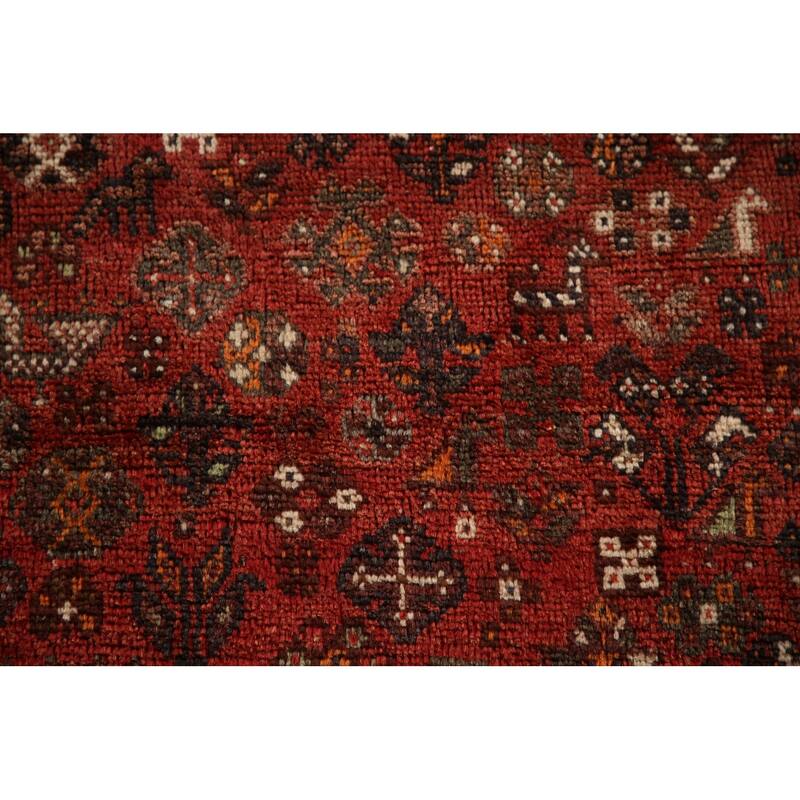 Tribal Geometric Shiraz Persian Vintage Rug Handmade Red Wool Carpet - 7'8"x 10'8"