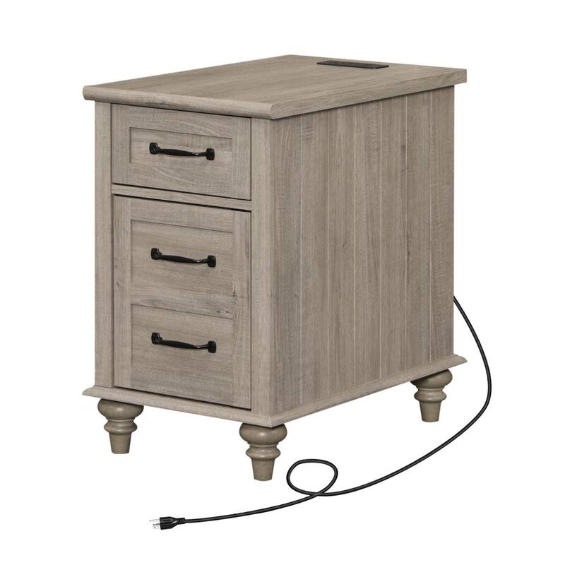 End Table with Charging Station, Side Table with Storage, Power Outlets & Type-C USB Ports for Living Room