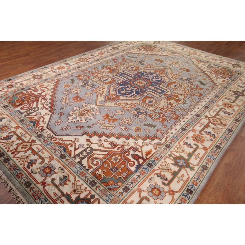 Geometric Heriz Serapi Indian Area Rug Handmade Wool Carpet - 8'8" x 12'2"
