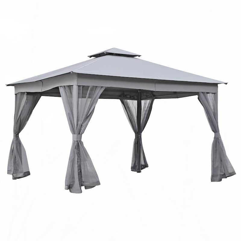 10x12 Outdoor Gazebo Tent with Double Roofs(Grey)