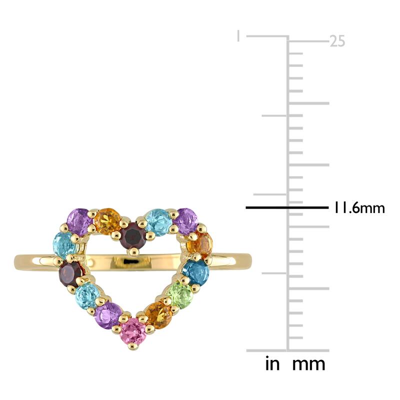 Miadora Multi-Color Gemstone Open Heart Ring in 10k Yellow Gold