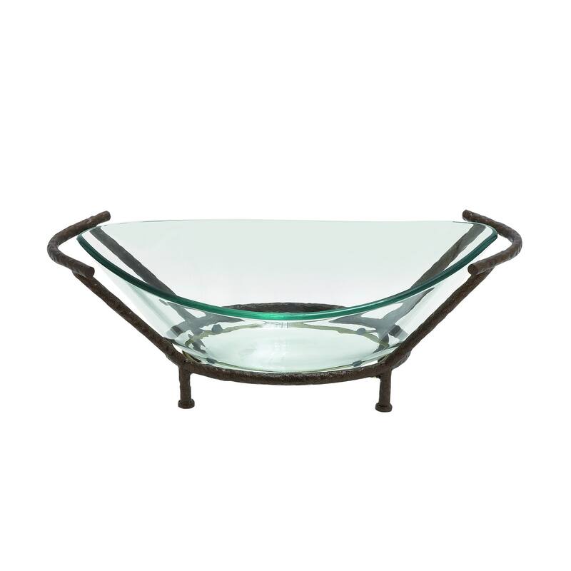 CosmoLiving by Cosmopolitan Glass Kitchen Serving Bowl with Gold or Brown Metal Stand and Ring Feet - Clear or White
