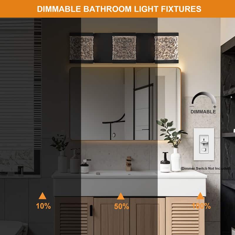 15" 3-Light LED Vanity Light with Crystal Glass