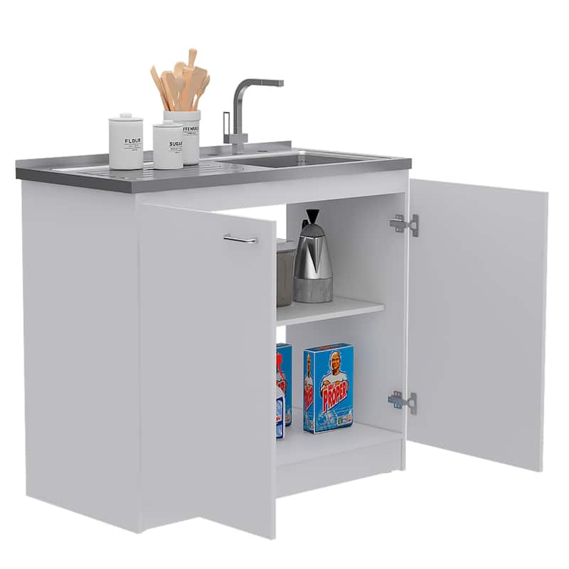 Oklahoma Utility Sink, Double Door Cabinet, Stainless Steel Countertop