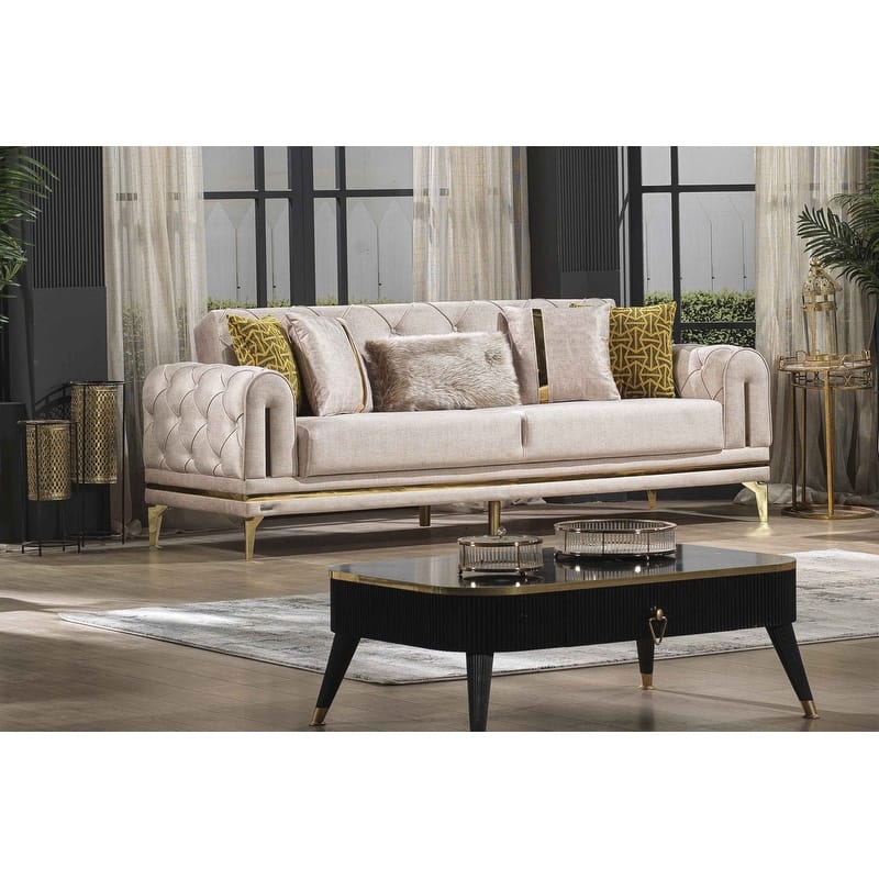 Lincove Velvet Upholstered Sofa - Durable Construction - Beige