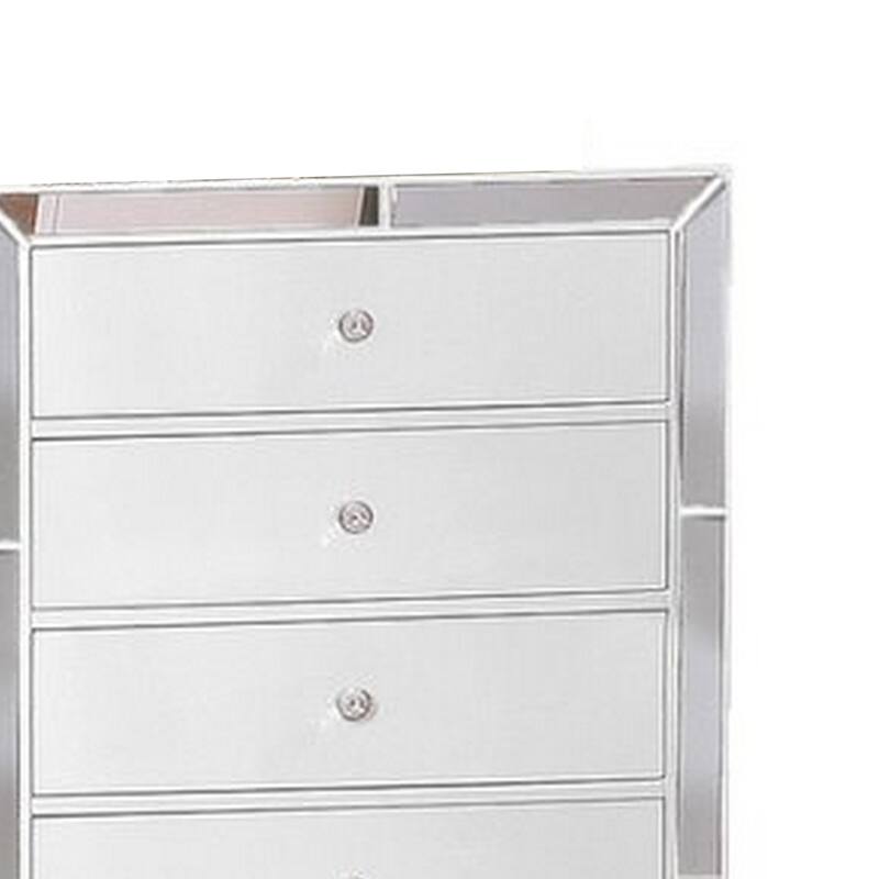 Eli 46 Inch Modern Wood Tall Dresser Chest, 5 Drawers, Mirrored, White