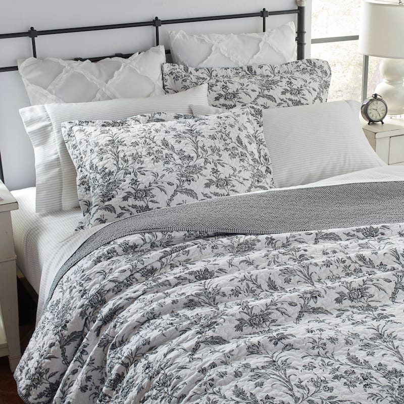 Laura Ashley Amberley Reversible Black Cotton Quilt Set