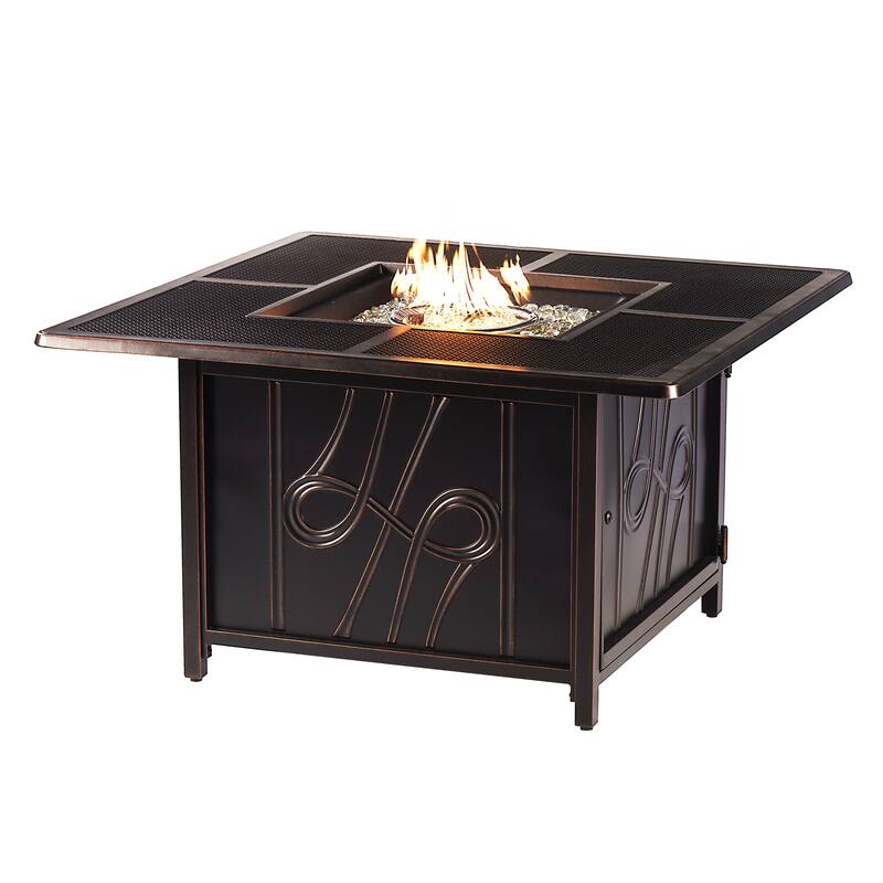Black Aluminum Fire Table Set with Four Club Chairs