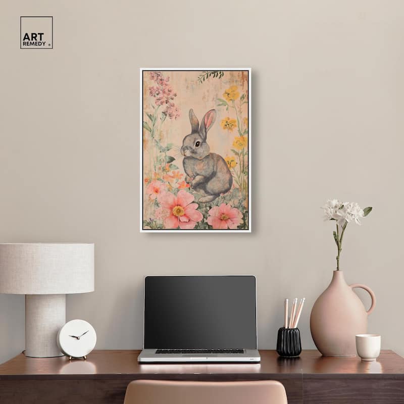 Floral Bunny Canvas by Art Remedy