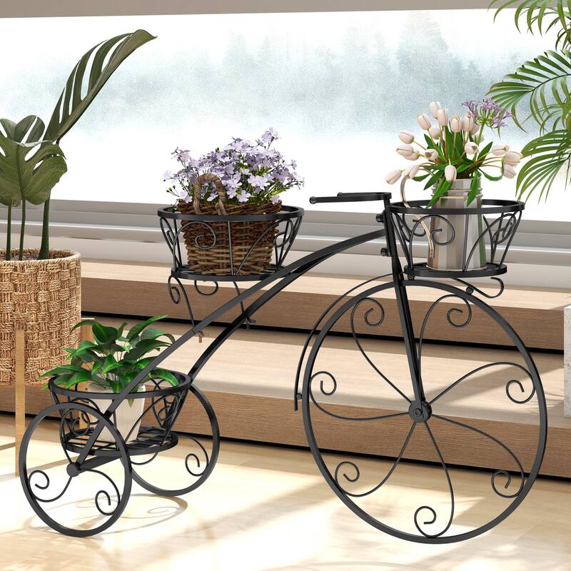 Gymax 3-Tier Bicycle Plant Stand w/ Hollowed Baskets Metal Flower Pot