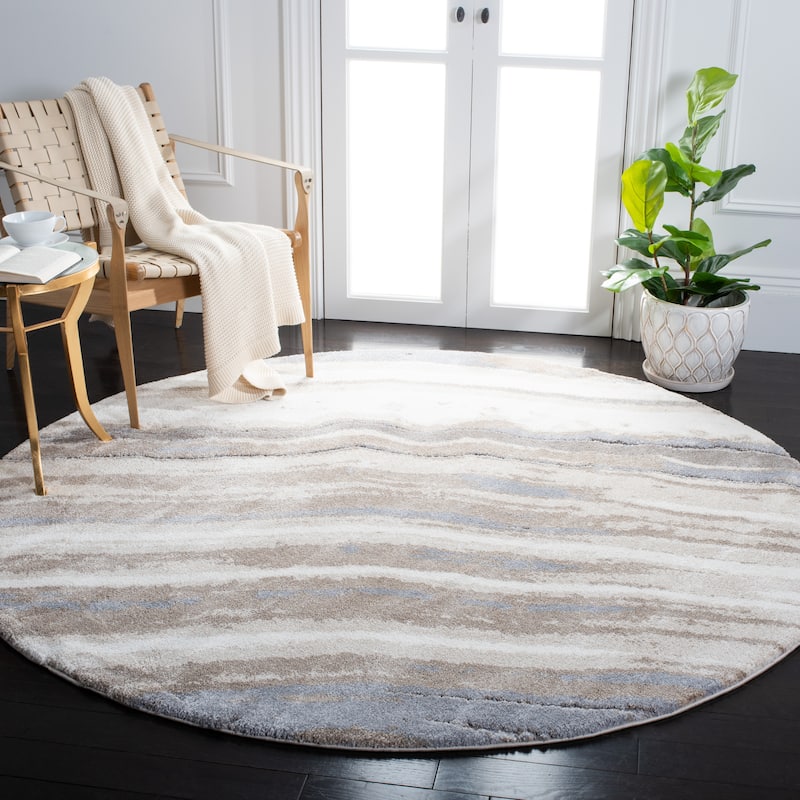 SAFAVIEH Cyrus Shag Gabrielle Abstract 1-inch Thick Rug - 6'7" Round - Ivory/Grey