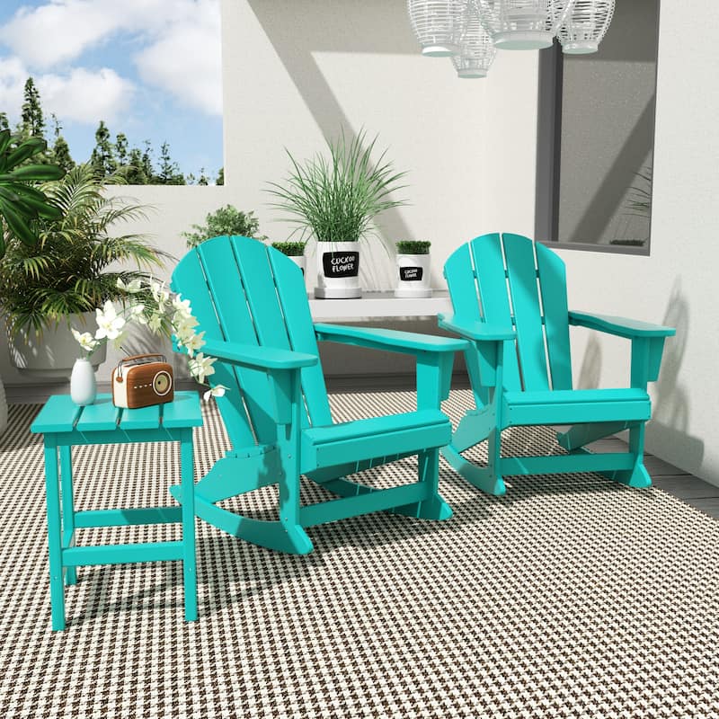 Polytrends Laguna Hdpe All Weather Outdoor Patio Rocking Chairs With Side Table (3-Piece Set)