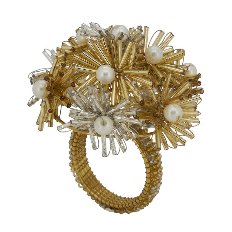 Napkin Rings With Beaded Floral Design (Set of 4)