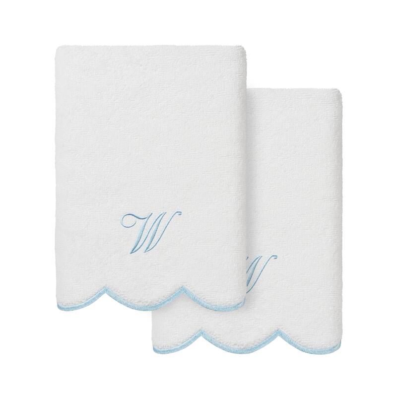Authentic Hotel and Spa 100% Turkish Cotton Blue ADORNIA Scallop Personalized 2 Piece Hand Towel Set - 2 Hand Towels - W