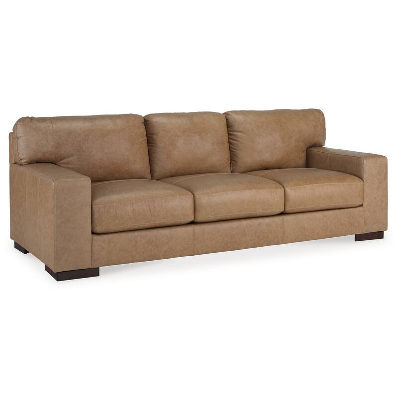 Aida 96 Inch Sofa, Oversized Attached Back Cushions, Plush Brown Leather