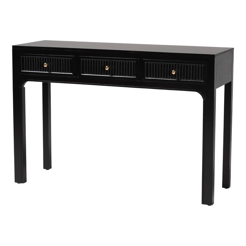 Leah Console Table - 3-Drawer Accent Table with Fluted Wood Detailing for Living Room, Hallway, or Entryway - Black