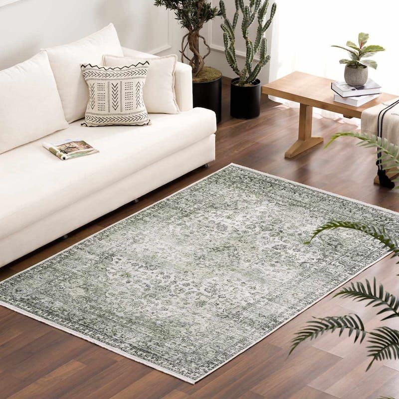 Hauteloom Ariana Living Room, Bedroom Machine Washable Area Rug - Pearl, Dark Brown, Brown - 5' x 7'6" - 7'10" x 10'3" - Cream, Olive / Cristy