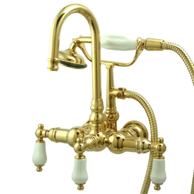 Kingston Brass Vintage Wall Mounted Clawfoot Tub Filler with Personal - Polished Brass - Polished Brass