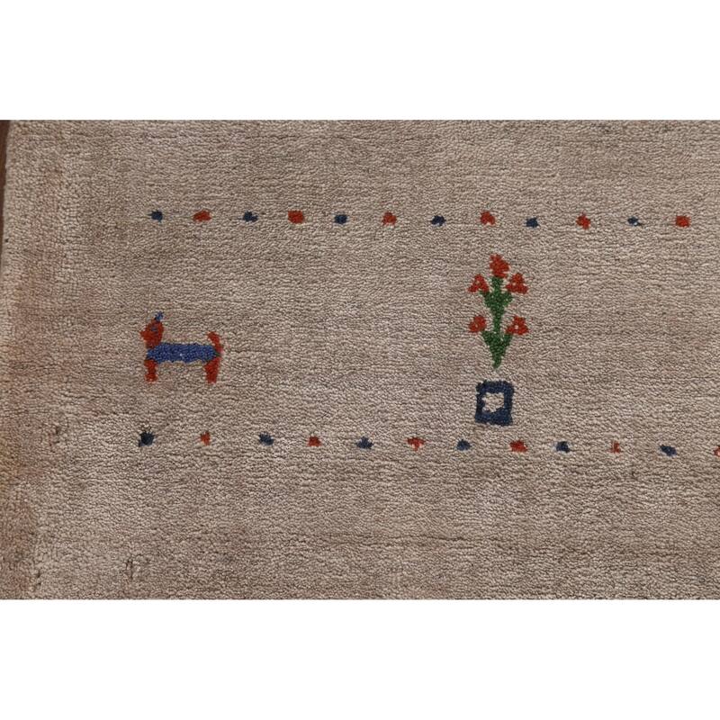Tribal Gabbeh Indian Foyer Rug Handmade Beige Silk Carpet - 3'1"x 4'11"