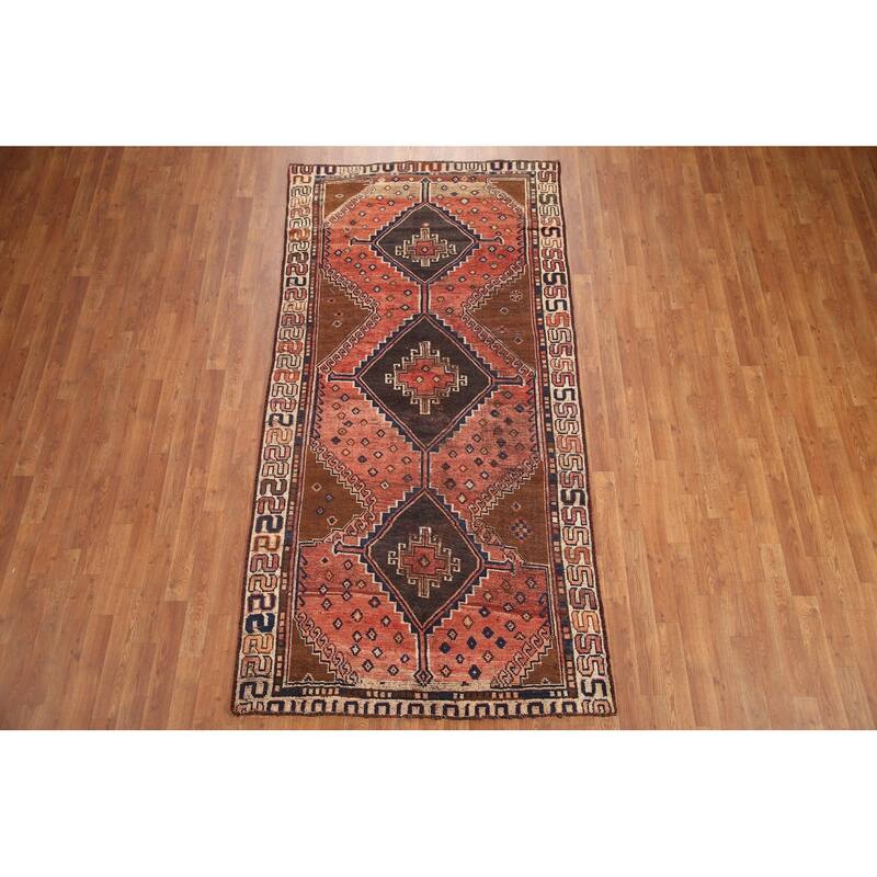 Hand Knotted Oriental 100% Wool Carpet Traditional Tribal Red Qashqai Runner Rug - 8' 7'' X 4' 3''