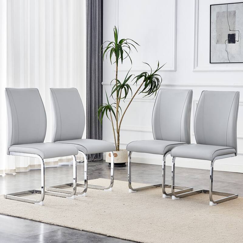 Roomfitters Arch Dining Chairs with White PU and Silver Arched Legs, Modern Upholstered Set of 4 for Home