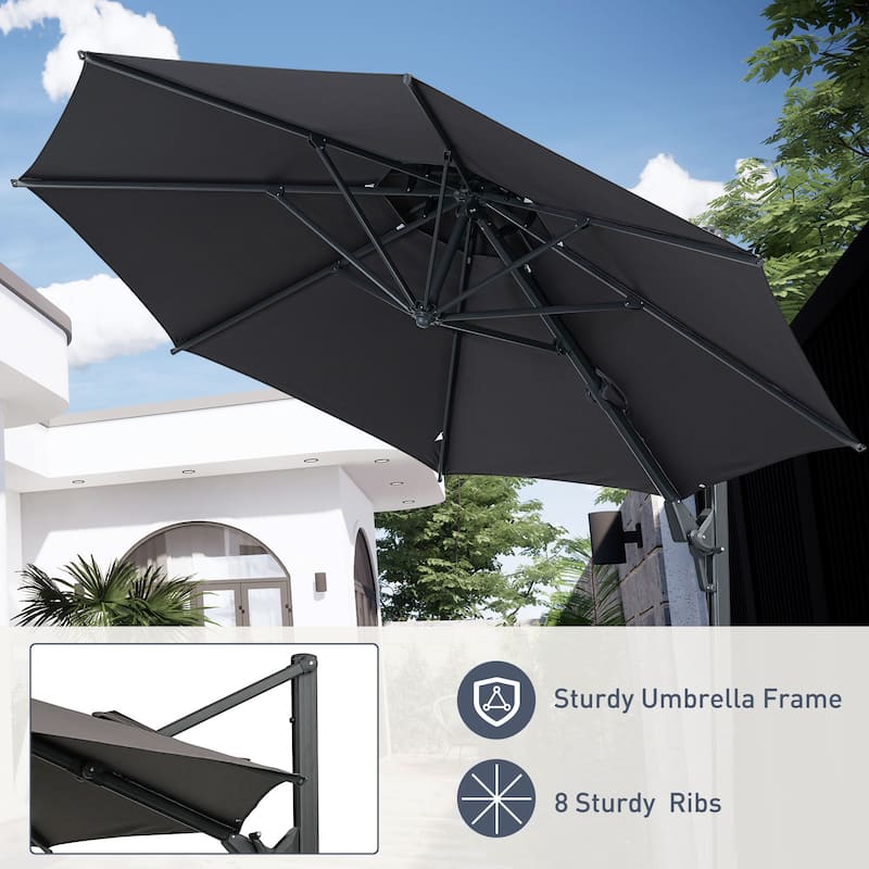 Autlaycil 10FT Cantilever Patio Umbrella with Base Included 360 Rotation Large Offset Hanging Outdoor Shade