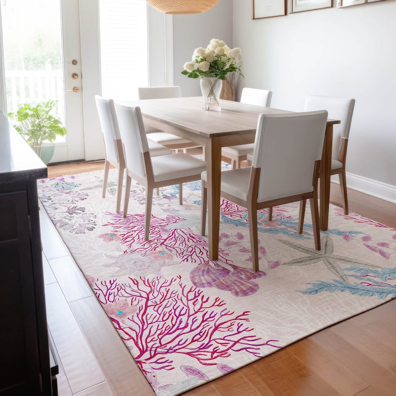 Premium Washable Super Soft Coral Starfish Coastal Mayfield Rug