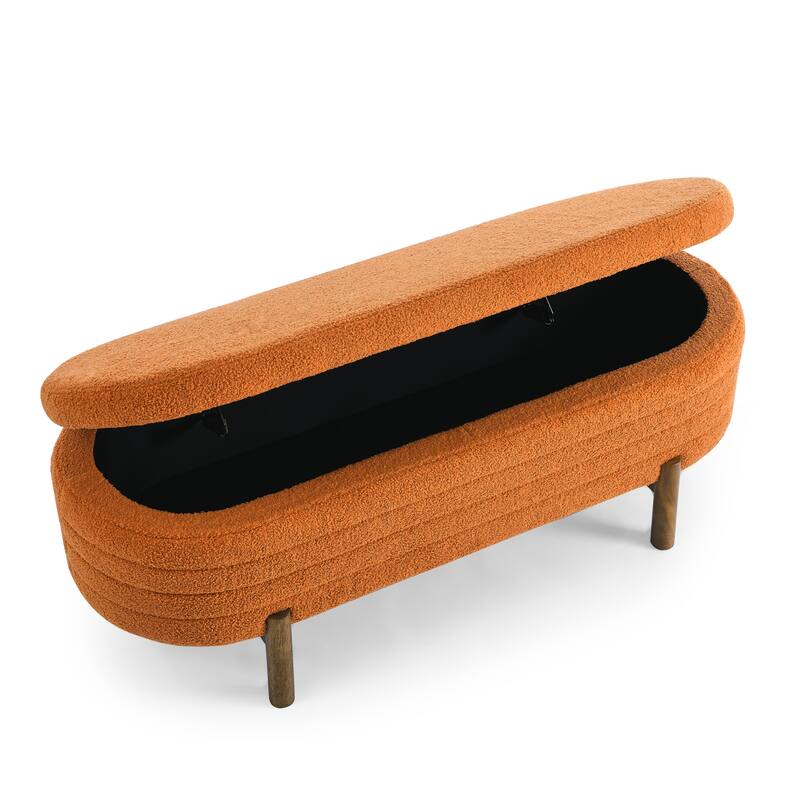 Ottoman Oval Storage Bench,Rubber Wood Leg,Beige(46."x17.7"x10.8")