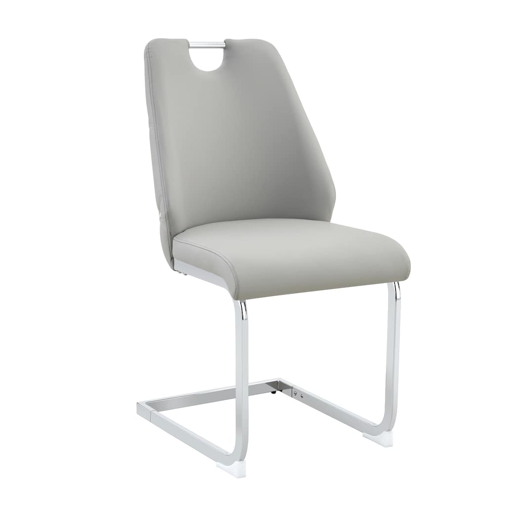 Dining Chairs Set of 4, Faux Leather Kitchen Chairs with Chrome Pull Handle, High Back Upholstered Dining Room Chair