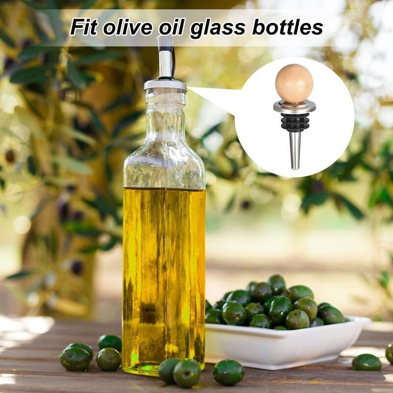 2pcs Stainless Steel Wine Bottle Stopper with Wood Ball for Beer - Silver