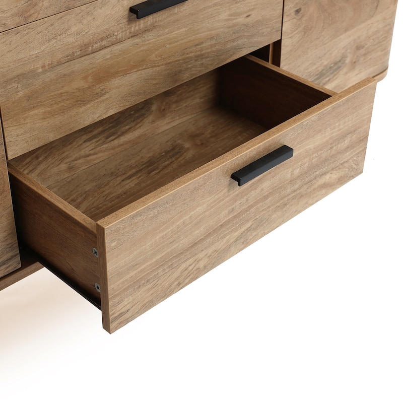 Natural Oak Manufactured Wood 2-Door and 3-Drawer Sideboard Cabinet - 59.1" Wide