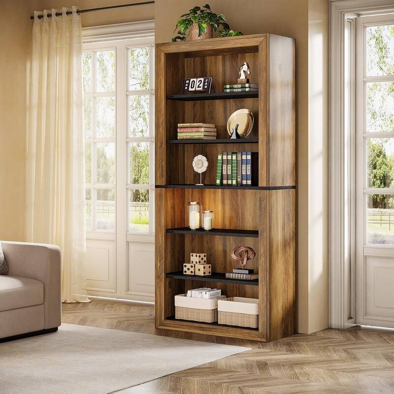 74.4'' Tall Wood Bookshelf 6-Tier Open Display Storage Shelves Floor Bookscase for Home(Set of 2)