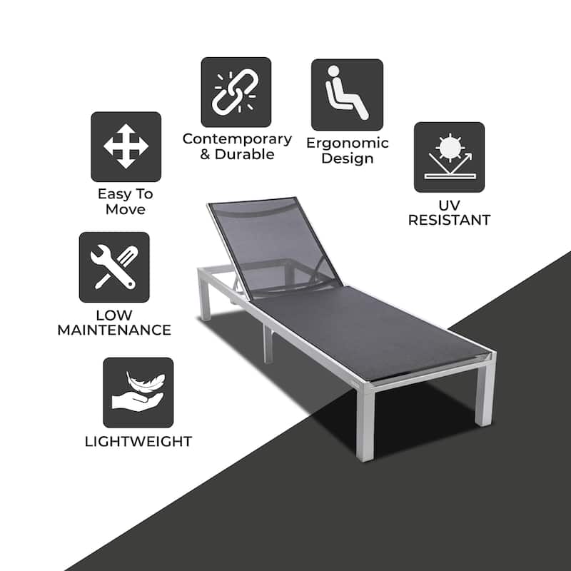 Aluminum Beach Pool Sun Lounge Chair Sling Mesh Fabric Reclining Stackable Lounger Chair (Set of 2)