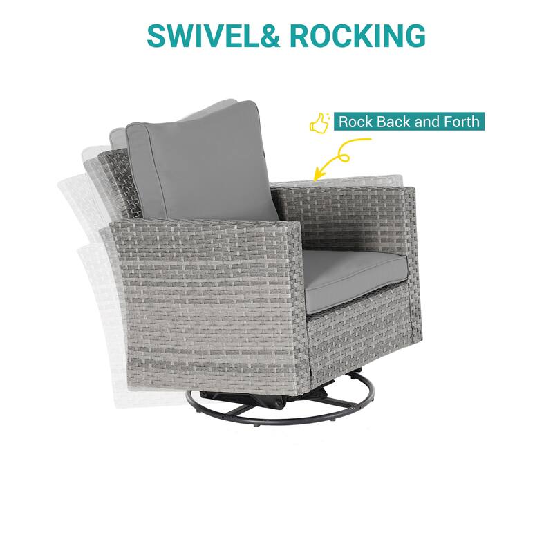 BONOSUKI 5-Piece Outdoor Brown/Gray PE Wicker Patio Conversation Sets, Swivel Rocking Sofa Set with Cushions and Ottomans