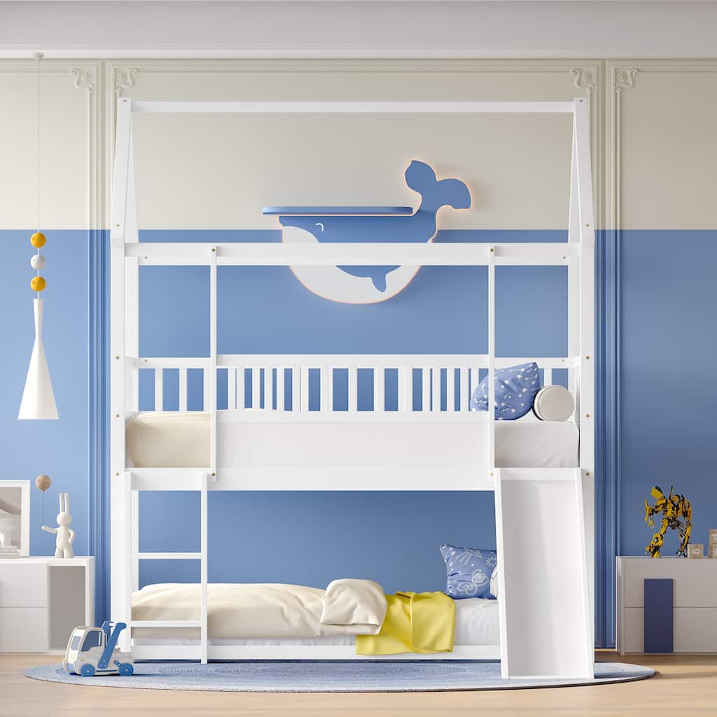 Convertible Twin Over Twin Bunk Bed with Slide, Ladder, and Safety Guardrail