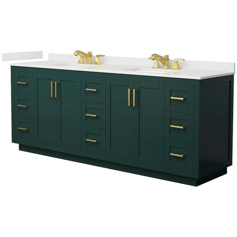 Wyndham Collection WCF292984D-QTZ-US3MXX Miranda 84" Free Standing - Green / White Quartz Top / Brushed Gold Hardware