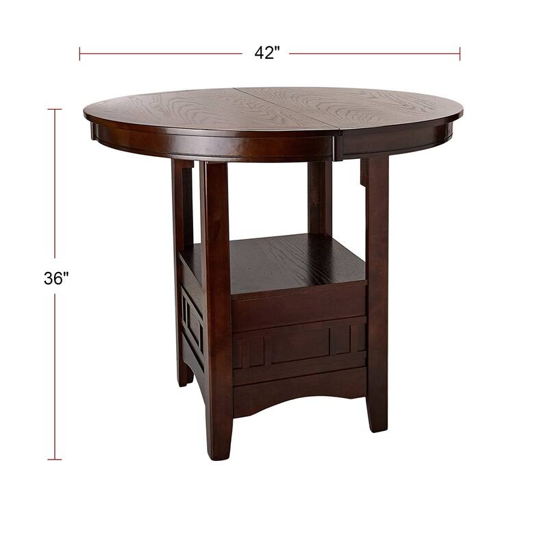 Round Dining Table with 18" Leaf in Brown