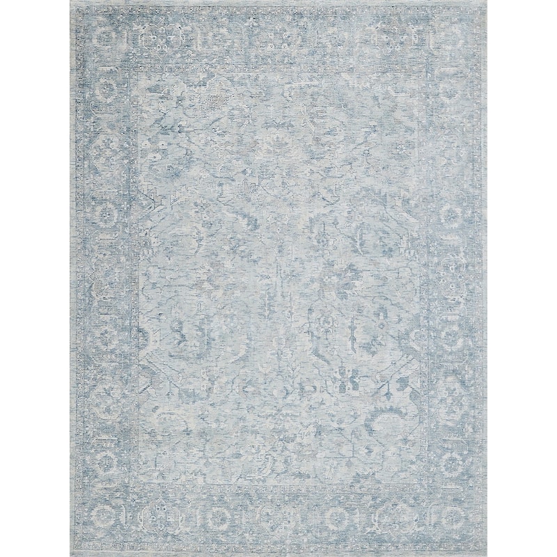 EXQUISITE RUGS Tuscany Hand-loomed Wool/Bamboo Silk Ivory/Blue Area Rug.