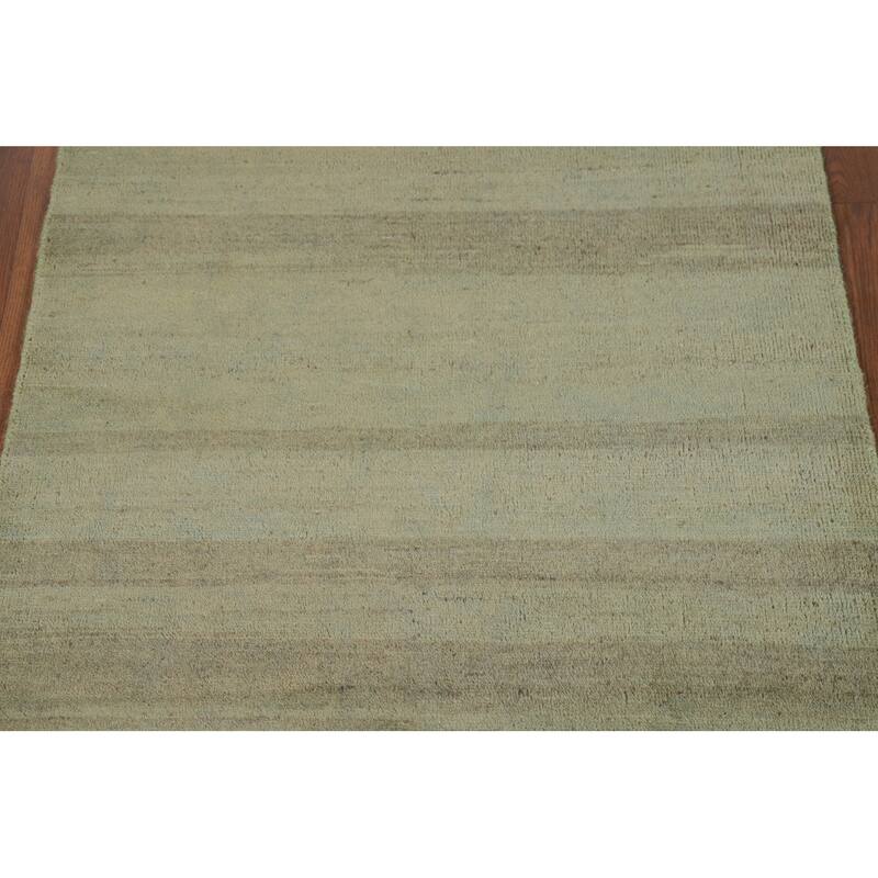 Light Green Striped Gabbeh Oriental Foyer Rug Handmade Wool Carpet - 2'8"x 4'1"